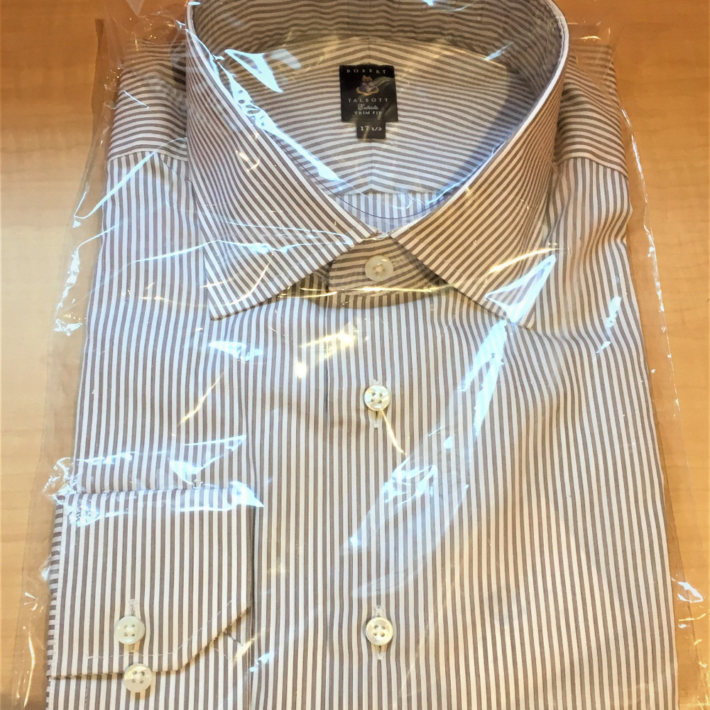 RB LIGHT BROWN AND WHITE STRIPE ESTATE DRESS SHIRT